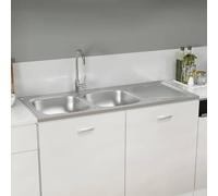 Fregadero De Cocina Doble De Acero Inoxidable Con Escurridor, Diseño Reversible y Resistente, kitchen sink, Fregadero Bajo Encimera, Apto Para Cocinas y Lavaderos, Color Plata, 1200x600x155 mm