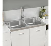 Fregadero De Cocina Doble De Acero Inoxidable Con Escurridor, Diseño Reversible y Resistente, kitchen sink, Fregadero Bajo Encimera, Apto Para Cocinas y Lavaderos, Color Plata, 800x500x155 mm