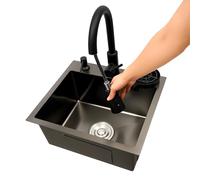 Fregadero de cocina empotrable de acero inoxidable, 45 x 40 cm, con grifo de ducha extraíble, lavavajillas de tazas, escurridor y dispensador de jabón, incluye para cocina y hogar