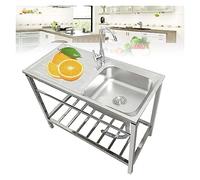 Fregadero de cocina empotrado, fregadero de cocina empotrado, fregadero con placa de drenaje izquierda para lavandería, patio, garaje, camping, fregadero portátil