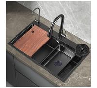 Fregadero de Cocina Empotrado Fregaderos Acero Inoxidable con Lavavasos Cubeta 8.7" Profundidad 3 Métodos Instalación Tabla Cortar Deslizante 2 Niveles Escurridor Extraíble(23.6x17.7")