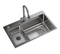 Fregadero De Cocina Fregadero De Acero Inoxidable Estación De Trabajo Multifunción Grifo Extraíble Placa Adhesiva De Acero Inoxidable(8046)