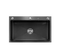 Fregadero de cocina, fregadero de acero inoxidable, fregadero para baño, fregadero disponible en juego de fregadero de tamaño personalizado (negro, ranura individual: 30 x 50 x 20 cm)