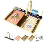 Fregadero de cocina, fregadero de acero inoxidable T304, fregadero de cocina multifuncional, fregadero cascada, fregadero empotrado con grifo digital multifuncional y varios accesorios (80x45cm)