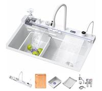 Fregadero de cocina, fregadero de acero inoxidable T304, fregadero de cocina multifuncional, fregadero cascada, fregadero empotrado con grifo digital multifuncional y varios accesorios (80x45cm)