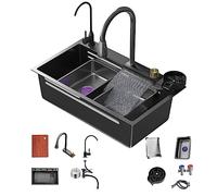 Fregadero de Cocina Fregadero de Cascada de Lluvia Voladora Nano de Acero Inoxidable 304, Lavabo para lavavajillas, Fregadero de Cocina para estación de Trabajo con Fregadero Individual, con Grifo e