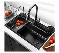 Fregadero de Cocina, Fregadero de Cascada Nano Raindance de Acero Inoxidable 304, con Grifo extraíble, fregaderos Grandes de un Solo tazón, con Grifo, Lavabo en Lavabo, lavavasos, Tabla de c
