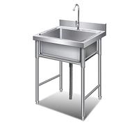 Fregadero de cocina Fregadero de cocina comercial con soporte, Fregaderos de cocina de un solo tazón de acero inoxidable independientes con grifo - 50x50x90/60×60×90cm