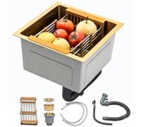 Fregadero De Cocina, Fregadero De Cocina Multifuncional, 1 Lavabo, Fregadero De Cocina De Acero Inoxidable Oro, Bajo Encimera O Sobre, Incluye Tubo De Drenaje.(Gold,38x38x21cm)