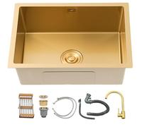 Fregadero De Cocina, Fregadero De Cocina Multifuncional, 1 Lavabo, Fregadero De Cocina De Acero Inoxidable Oro, Bajo Encimera O Sobre, Incluye Tubo De Drenaje.(Gold-Tap,75x45x21cm)