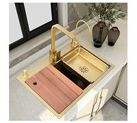 Fregadero De Cocina, Fregadero De Un Seno De Granja, Fregadero Grande De Acero Inoxidable 304, Con Grifo Y Placa De Cubierta, Montaje Superior O Bajo Montaje (Color : B, Size : 68x46x22cm)