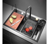 Fregadero de Cocina Fregadero Raindance Cascada Fregadero de Acero Inoxidable 304 Fregadero doméstico Fregadero Individual con Grifo extraíble Lavavajillas a,A-75 * 45cm