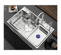 Fregadero de cocina grande de acero inoxidable 304 con grifo extraíble, grifo para beber, perilla de drenaje y juego de drenaje, fregadero multifuncional para estación de trabajo, nano revestimiento