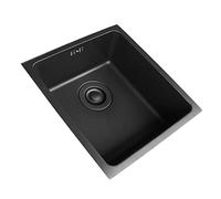 Fregadero de cocina grande de acero inoxidable negro con drenaje y guantes, 34 x 38 x 17 cm, elegante y perfecto para el hogar y el balcón, fácil instalación, diseño moderno, solución que ahorra