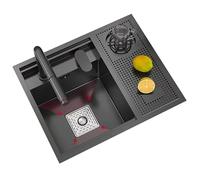 Fregadero de cocina hecho a mano negro de 55 x 45 x 22 cm, lavabo de vidrio vegetal oculto pequeño con accesorios