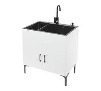 Fregadero de cocina independiente con armario bajo y grifo, de acero inoxidable con 1 cuba, escurridor y unidad de desagüe, para cocina, jardín, exterior, taller, lavandería, camping (blanco)