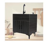 Fregadero de cocina independiente con gabinete, de acero inoxidable, para uso comercial, para el hogar, cocina y baño (color: negro. Tamaño: [tamaño RT])
