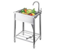 Fregadero De Cocina Independiente Con Grifo, Fregadero Utilitario De Acero Inoxidable Exterior, Fregadero De Un Seno Móvil Para Jardin,Garajes(48x35cm/19x14in)