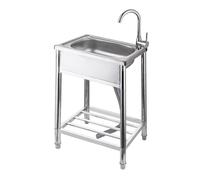 Fregadero de Cocina Independiente de 1 Seno, Fregadero Comercial de Acero Inoxidable con Grifo de Agua Fría y Caliente para Restaurante, Bar(48x35x75cm)