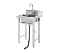 Fregadero de cocina independiente de acero inoxidable, 50 x 50 x 90 cm, 4,8 L, lavabo individual comercial con grifo caliente y frío para garaje, taller, lavandería, camping