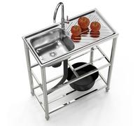 Fregadero de cocina independiente de acero inoxidable con banco de trabajo, fregadero grande para exteriores con grifos de agua fría y caliente para garaje, lavandería y restaurante