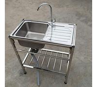 Fregadero de cocina independiente de acero inoxidable con banco de trabajo y estantes Sto Lavabo de manos Utili para lavandería y uso al aire libre (color: KitB Tamaño: 75 x 40 x 77 cm)