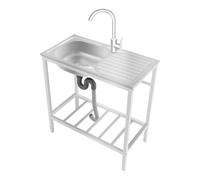 Fregadero de cocina independiente de acero inoxidable con encimera y estante, 1 lavabo, fregadero de cocina al aire libre con cuenco grande, lavabo comercial para restaurante, jardín, garaje