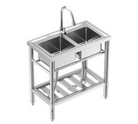 Fregadero de cocina independiente de acero inoxidable con grifo, estante y accesorios, juego completo para cocina, baño, comercio, 84 x 46 x 76 cm, inoxidable y duradero