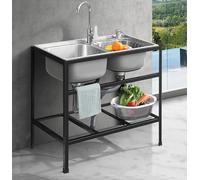 Fregadero de cocina independiente de acero inoxidable con grifo y desagüe, ideal para mesa de comedor, garaje industrial, cuarto de lavado