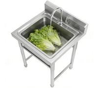 Fregadero de cocina independiente de acero inoxidable con soporte y grifo, fregadero comercial de servicio pesado for catering, hogar, restaurante y garaje