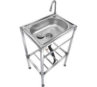 Fregadero De Cocina Independiente De Acero Inoxidable,Fregadero Exterior Con Grifo Y Tubos De Suministro Y Drenaje,Lavabo De Jardín,Para Garaje, Taller, Lavandería, Camping