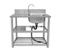 Fregadero de cocina independiente de una cubeta, lavadero portátil de exterior de una cubeta con estantes, grifo de agua caliente/fría, banco de trabajo, para restaurante(80cm/31.5in)