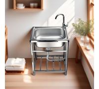Fregadero de cocina independiente for restaurante comercial, con grifo de agua fría y caliente, for restaurante, lavandería, garaje, fregadero de taller con patas for exteriores(50 * 40cm)