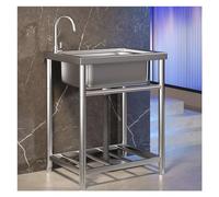 Fregadero de Cocina Independiente, Fregadero Comercial de Acero Inoxidable con Grifo de Agua Caliente y Fría, Fregadero Utilitario para Garaje Restaurante Lavadero (Size : 65x45cm(25.5x18inch))