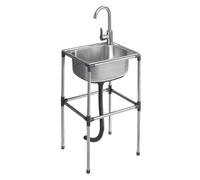 Fregadero De Cocina Independiente,Fregadero Comercial de Acero Inoxidable Con Grifo Y Patas para Garaje Restaurante Cocina Cuarto de lavado Interior Exterior (37x31x75cm)