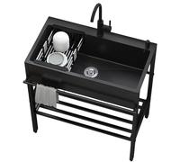 Fregadero de cocina independiente - Fregadero de acero inoxidable, restaurante comercial, juego de fregadero de bar con grifo y escurridor, fregadero de ahorro de espacio, fregadero para lavandería