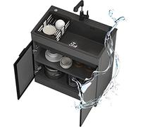 Fregadero de cocina independiente grande con cuenco individual y gabinete, ideal para renovación de lavandería, uso doméstico y comercial versátil con luz integrada