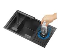 Fregadero De Cocina Invisible De Acero Inoxidable Con Tapa, Grifo Extraíble Elevable Sifón Lavavasos. Lavado Eficiente Verduras Para Espacios Reducidos Autocaravanas(70 * 40 * 22cm)