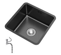 Fregadero de Cocina, Lavabo Rectangular de Acero Inoxidable 304 Nano Negro, Fregadero Individual Pequeño Bajo Encimera de Mesa para Bar de Cocina (S : 35 * 35CM)