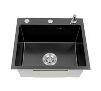 Fregadero de cocina Mattblack | Fregadero empotrable de acero inoxidable con escurridor y protección contra el ruido, fregadero de 50 cm, incluye dispensador de jabón, fácil montaje y nano-superficie