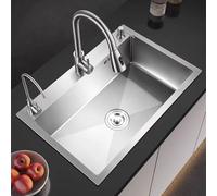 Fregadero de cocina moderno de acero con un agujero para grifo, ideal para restaurantes, bares, hoteles, perfecto para uso en grandes volúmenes
