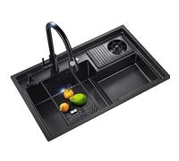 Fregadero De Cocina Nano De Acero Inoxidable De Una Cubeta Con Lavavasos A Presión Fregadero De Montaje Superior for Autocaravana O Cocina Doméstica (Color : Grey, S : 68 * 48 * 24cm)