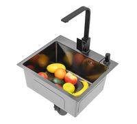 Fregadero de cocina negro 40 x 45 cm, fregadero de cocina con grifo de acero inoxidable 304, fregadero de montaje superior 1 lavabo con accesorios, fregadero para lavavajillas