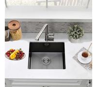 Fregadero de cocina negro de acero inoxidable de 40 x 40 cm, de un solo seno, para exterior, para autocaravana, con silenciador, escurridor, instalación bajo encimera, empotrada o sobre encimera, co