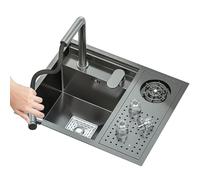 Fregadero de cocina oculto de acero inoxidable de 55 x 45 cm con tapa, ahorro de espacio, grifo extraíble multifuncional para lavavajillas