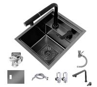 Fregadero de cocina oculto de acero Stless con tapa, grifo extraíble compacto de una sola ranura para lavar a mano, diseño invisible (42 x 43 x 22 cm)
