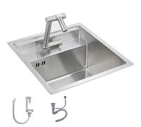 Fregadero De Cocina Oculto De Plata Fregadero Portátil Gran Capacidad Acero Inoxidable Grifo Plegable(32 * 43CM)