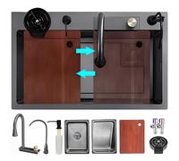 Fregadero De Cocina Para Estación De Trabajo Con Grifo De Cascada, Juego De Lavabo De Acero Inoxidable Doméstico De Un Solo Tazón, Lavadora De Ollas A Presión, Tabla De Cortar, Canasta De Drenaje Y Ac