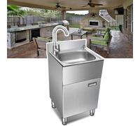 Fregadero de cocina para exteriores con gabinete, fregadero de acero inoxidable, fregadero independiente con grifo y dispensador de jabón, kit de drenaje (color: grifo de agua fría, tamaño: 385 x 355