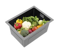 Fregadero de cocina pequeño de 40 x 30 cm, de acero inoxidable con desagüe empotrable, filtro de desagüe y rebosadero, fregadero de cocina rectangular, 1 cuenco, cepillado para cocina, garaje (negro)